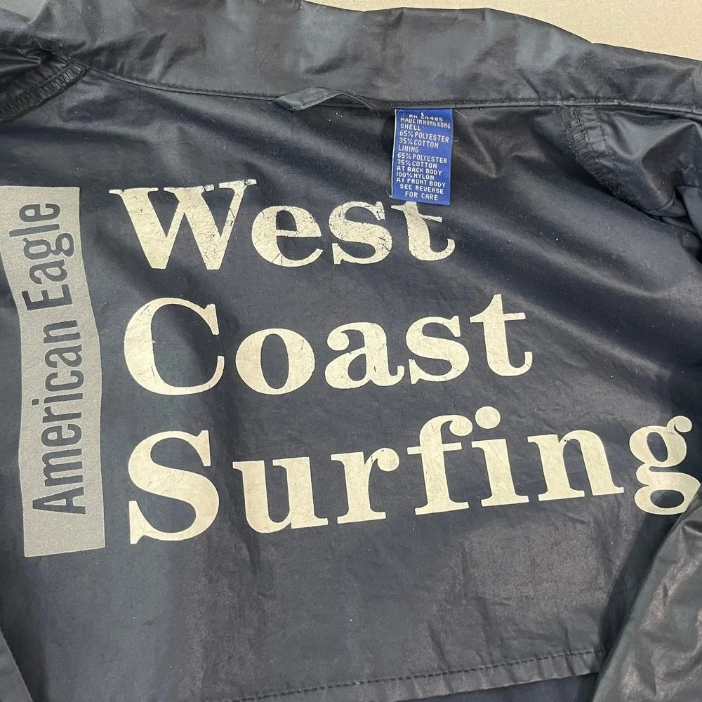 Vintage American Eagle Rain Jacket Mens L Blue Waterproof Full‎ Zip Outdoor Y2K